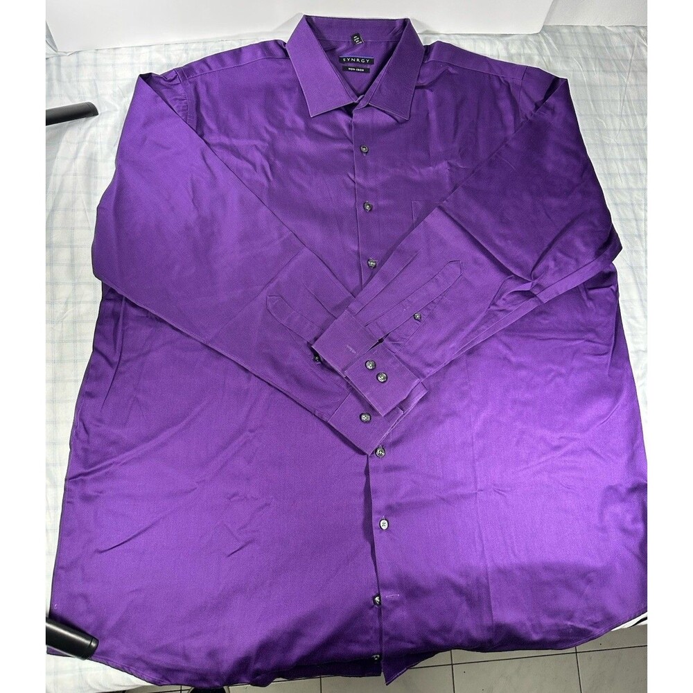 SYNRGY Men's Purple Non-Iron Long Sleeve Dress Shirt - Size 19 37/38